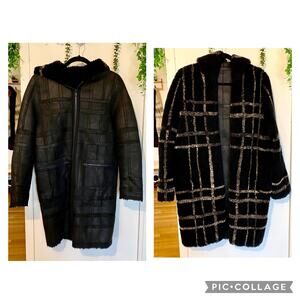 Sprung Freres Reversible Lamb Leather Fur Hooded Coat Sherpa Hood S MSRP $4500